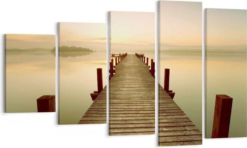 Bild auf Leinwand - Leinwandbild - Brücke See - 100x60cm - Wand Bild - Wanddeko - Wandbilder - Leinwanddruck - Bilder - Kunstdruck - Wanddekoratio...