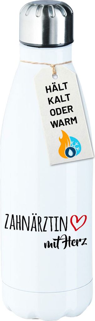 Huuraa Trinkflasche Zahnärztin mit Herz 500ml White Edelstahl Wasserflasche Trinkflasche Geschenkidee