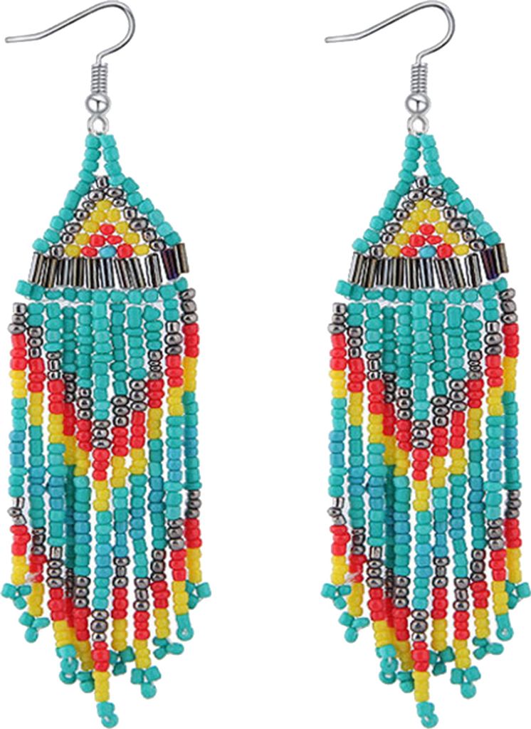 Frauen Bohemian Lange Perlen Quaste Tropfen Baumeln Haken Ohrringe Party Schmuck Geschenk-Blau