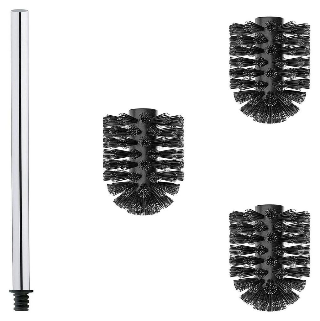 WC-Bürstenset aus Edelstahl 304 | 1 x polierter Edelstahlgriff (27 cm) | 3 x Ersatzbürstenköpfe Ø 6,5 cm | Umweltfreundlich | Für moderne Bade...