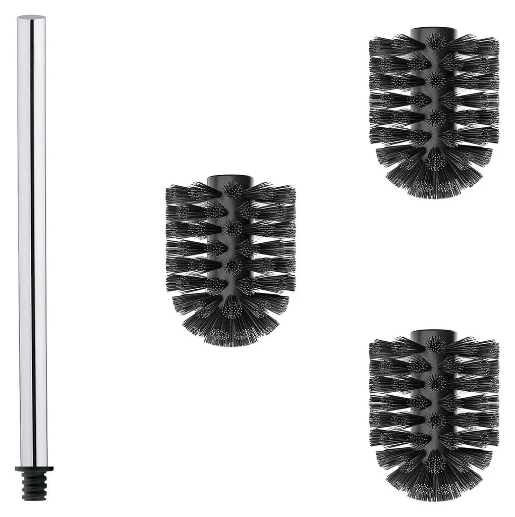 Brosse WC Noire en Acier Inoxydable avec Manche Ergonomique et 3 Recharges