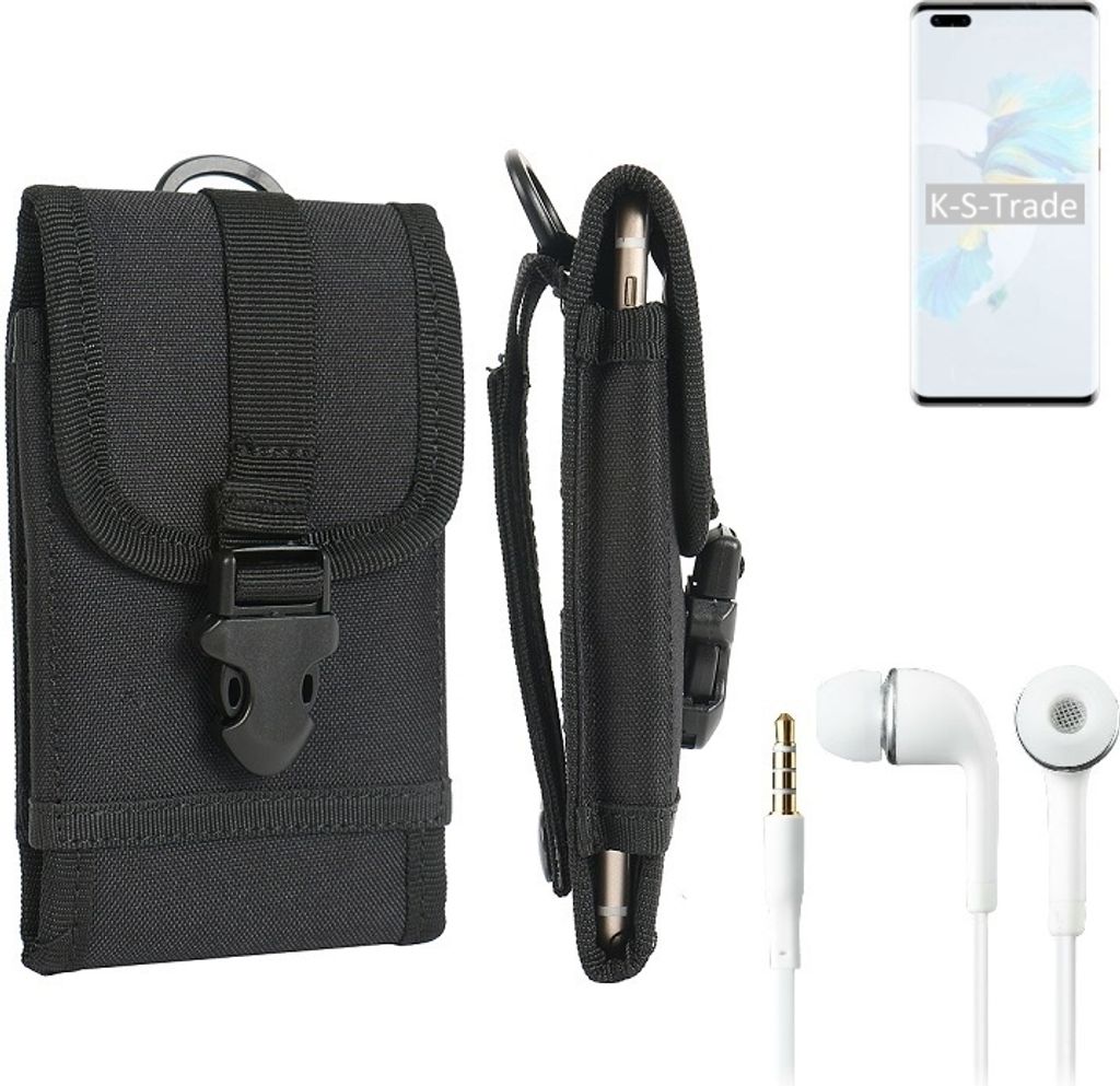K-S-Trade Holster Schutz Hülle kompatibel mit HTC Desire 20+ Gürteltasche Handy Hülle Tasche outdoor Seitentasche schwarz 1x + Kopfhörer