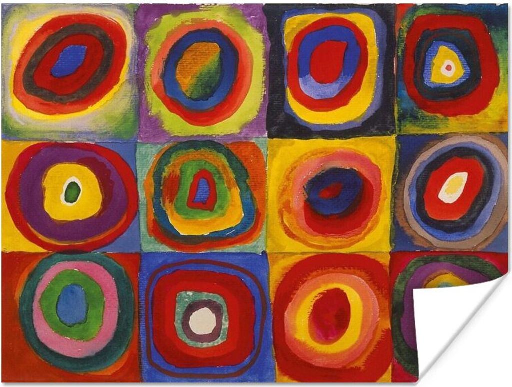 MuchoWow Poster Quadrate mit Kreisen; eine Farbstudie - Gemälde von Wassily Kandinsky 120x90 cm - Wandbild