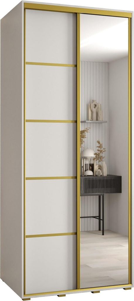 MEBLE KRYSPOL Davos 5 Schrank, zwei Türen - 235,2x100x60 cm - Weiß Weiß Gold