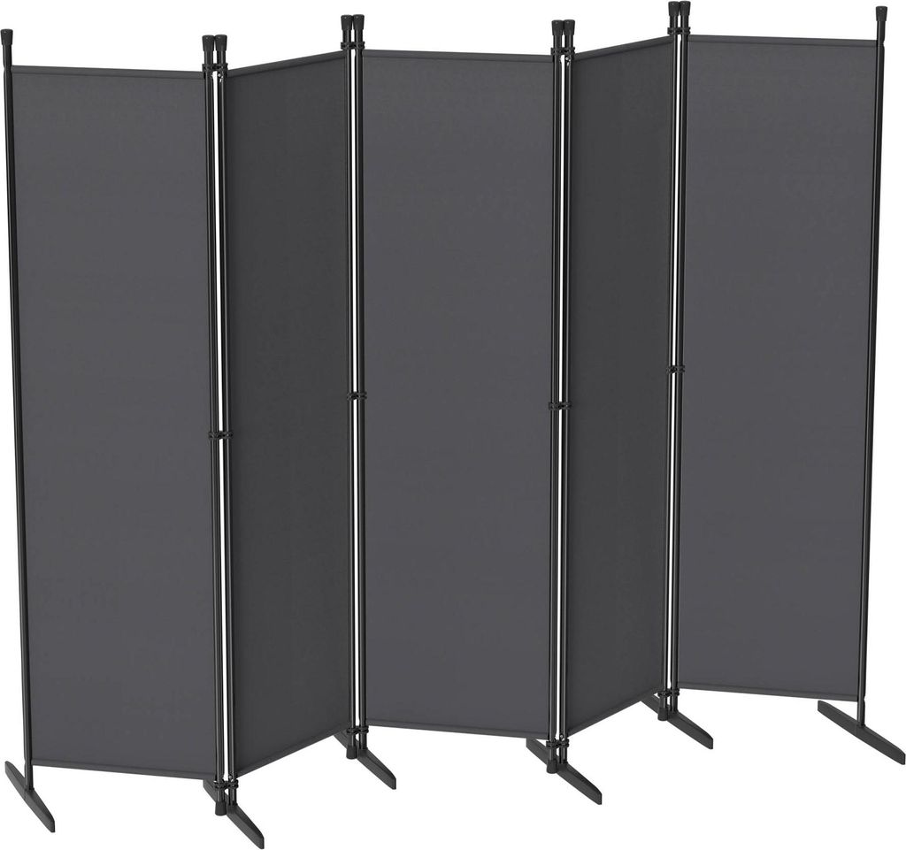 YRHome Raumteiler Paravent 5-flügelig Klein 250x180cm Schwarz, Klappbar, Blickdicht und Stabil, Für Innen und Außen Bereich