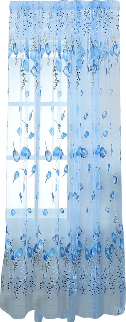Tulpmuster schiere Vorhang kein Geruch Polyester atmungsaktives transparentes Tür Drape für Zuhause-Blau