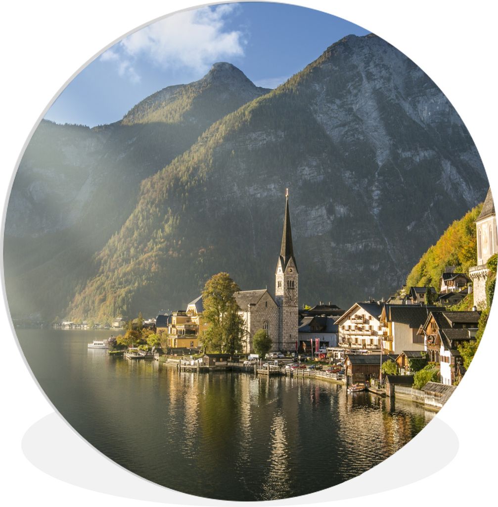 MuchoWow Rundes Wandbild - Runde Bilder Die Sonne scheint auf Hallstatt in Österreich Ø 30 cm Kreis Wanddekoration Kunststoff - Wandkreis - Wan...