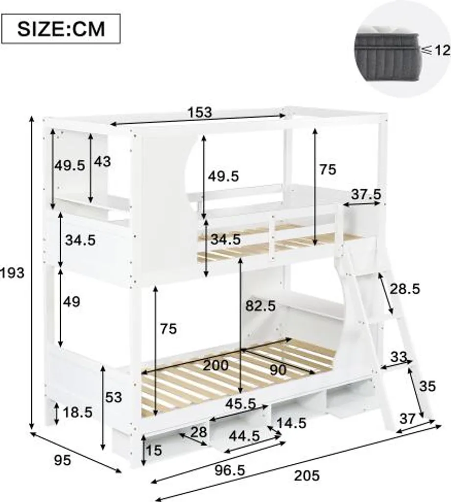 Lit superposé blanc pour optimiser une petite chambre avec bureau
