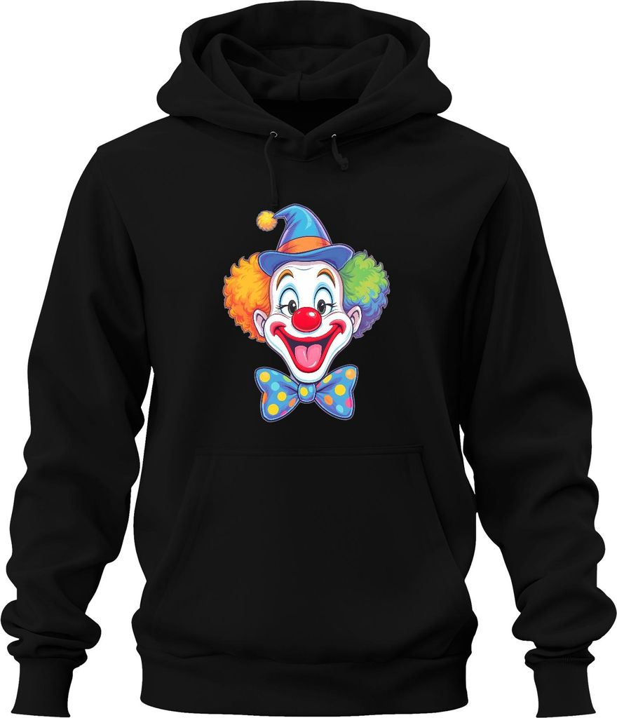 Clownsgesicht rote Nase bunter Afro Fliege Karneval lustig Party Uni Hoodie Kapuzenpullover, Schwarz, 3XL