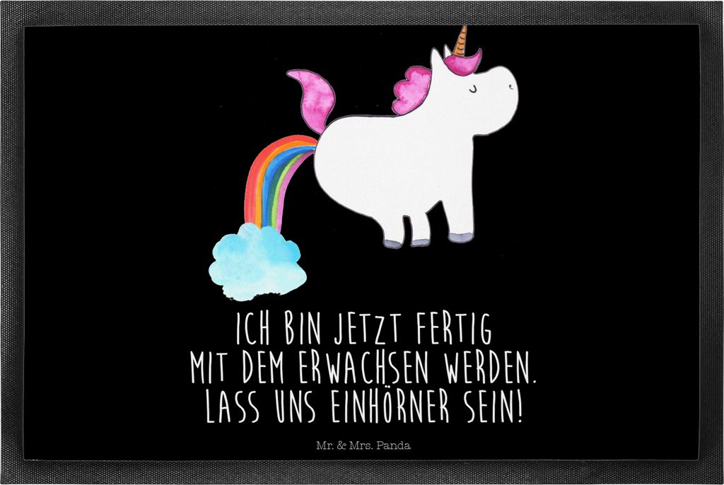 Mr. & Mrs. Panda Schmutzfangmatte Einhorn Pupsen 40 x 60 cm - Schwarz - Geschenk, Fussmatte, Bodenvorleger, Pups, Freundin, Schmutzfänger, Unicorn...