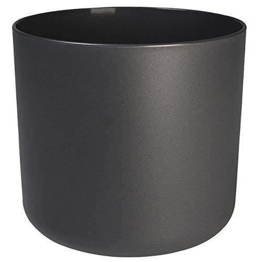 A dark gray cylindrical planter pot is shown against a white background.