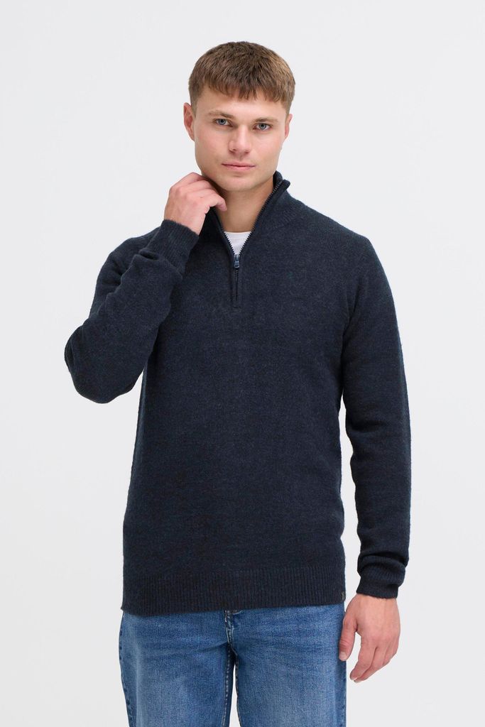 INDICODE IDBercell Herren Strickpullover Troyer Grobstrick Pullover Leinenmix regular fit