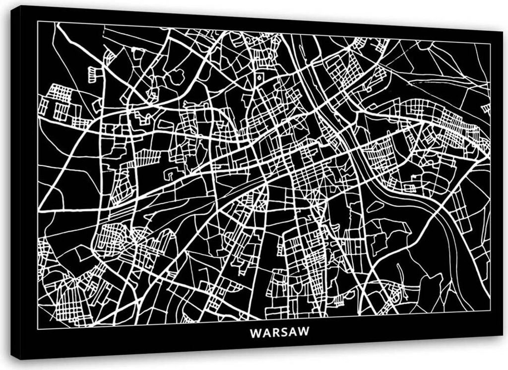 Leinwandbild warschau - stadtplan 90x60 cm Feeby grau wandbild bereit zum aufhängen