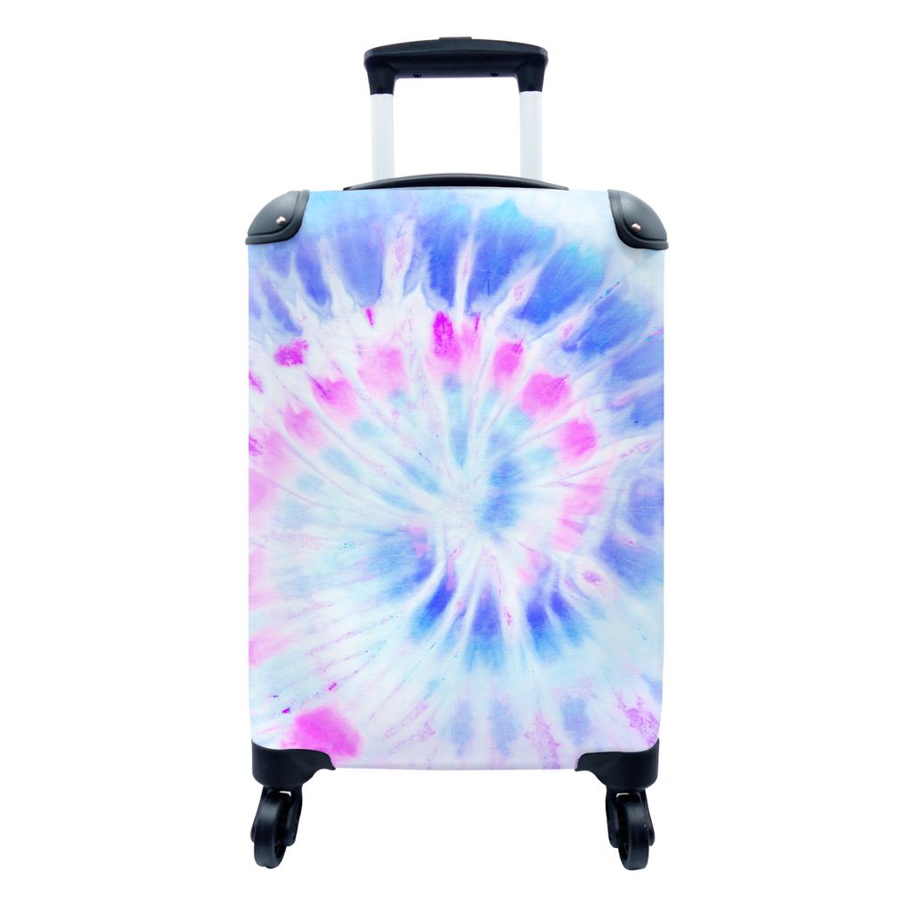 MuchoWow Koffer Handgepäck Trolley Rollkoffer Kleine Reisekoffer mit 4 Rollen - Sommer - Krawattenfärbung - Weiß - Cabin Size < 55x40x23 cm & ...