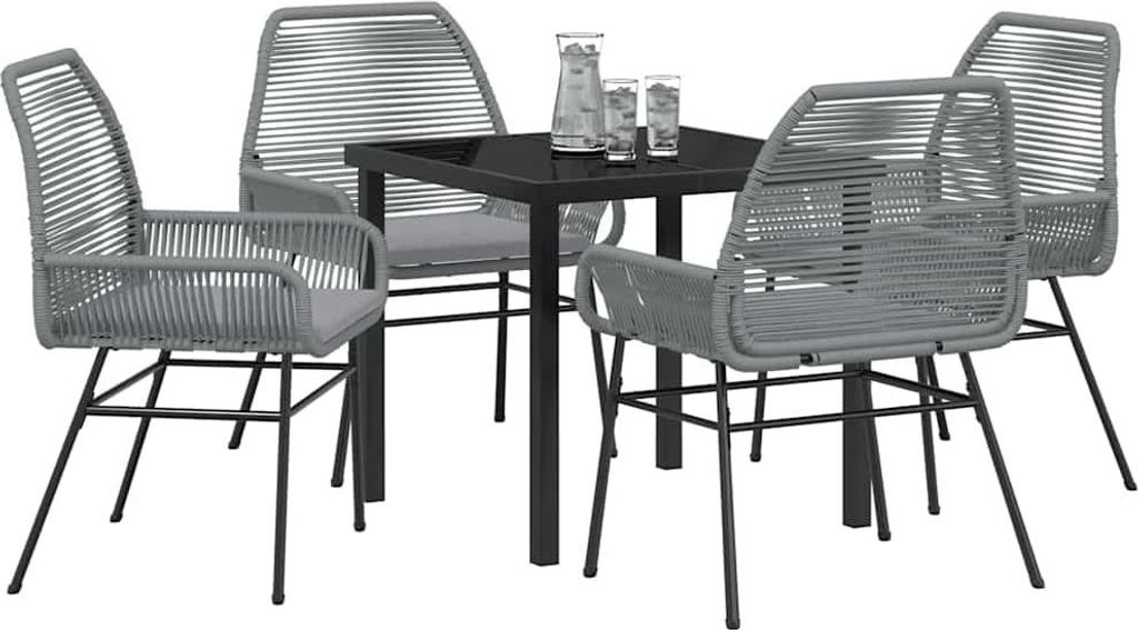 vidaXL Garten Essgruppe mit Kissen 5 pcs Grau Poly-Rattan