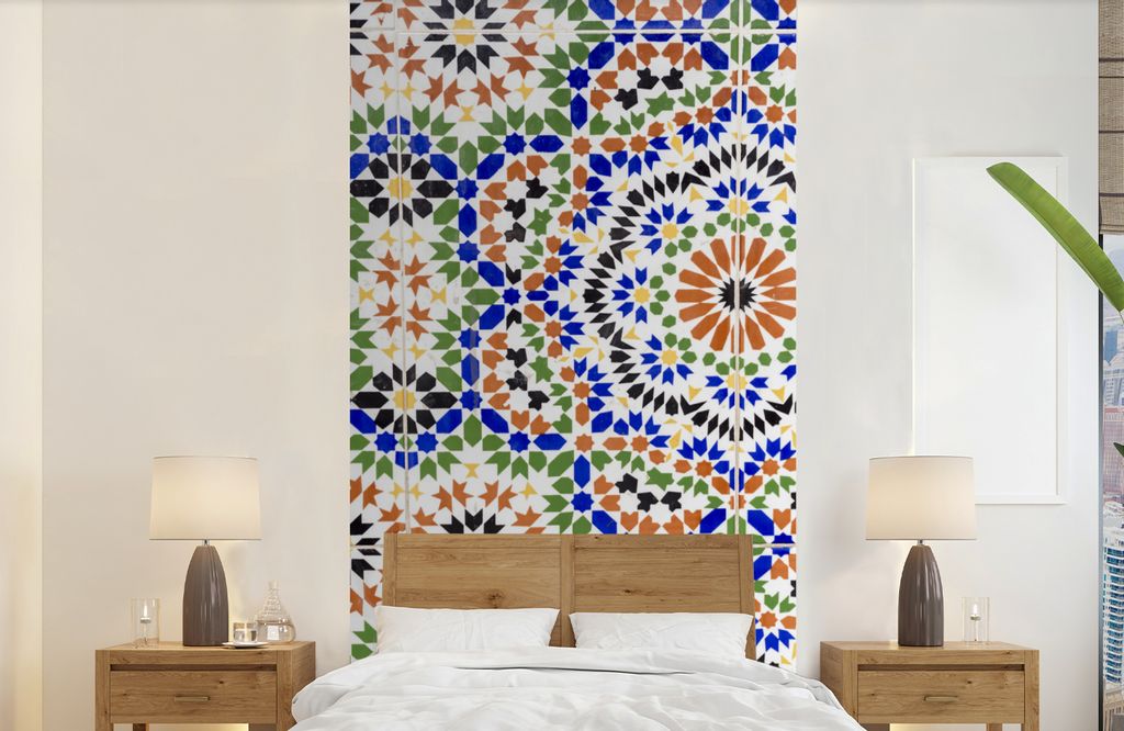 MuchoWow Fototapete für Wohnzimmer oder Schlafzimmer Wandtapete Vinyl Motivtapete Ein Mosaikdetail mit vielen verschiedenen Formen - 120x240 cm ...