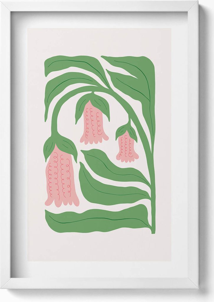 Pflanzen und Blumen Illustration– Wandbild mit Rahmen – Gerahmtes Bild – Wanddekoration – 40x60 cm – Weiß
