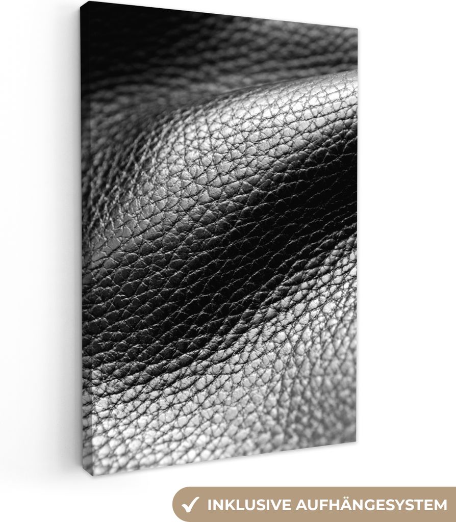 OneMillionCanvasses - Leinwandbilder - 90x140 cm, Leder - Textur - Schwarz - Hell, Wandbilder Kunstdruck Wanddekoration - Wandschmucke - Schlafzi...
