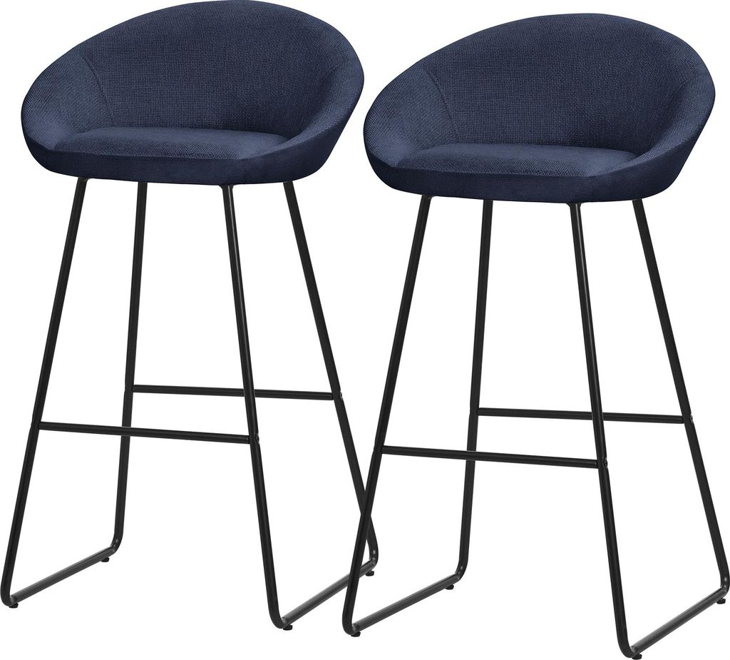 ML-Design Barhocker 2er Set Dunkelblau Stoffbezug 75 cm hoch Gepolsterte Barstühle mit Metallgestell Rückenlehne & Fußstütze Küchenstühle Bis...