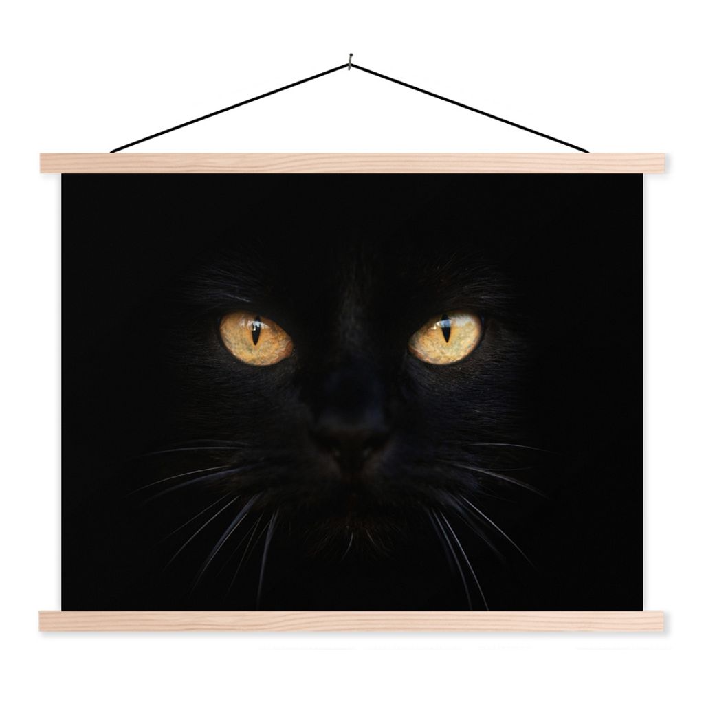 MuchoWow Textilposter Nahaufnahme einer schwarzen Katze 60x45 cm mit holzfarbenen Rahmen - Bild