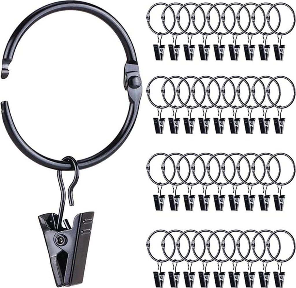Gardinenhaken Drapierhaken, aufklappbare mit Clips, 38mm Innendurchmesser, Ringe Vorhanghaken Clips Stangenaufhänger( 36 Stück)