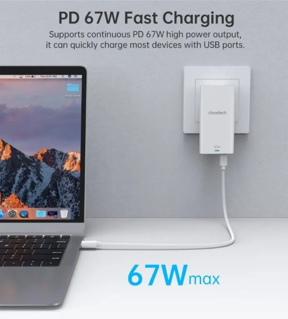 Chargeur GaN 65W Choetech PD6011 Haute Performance avec Double Sortie - 7