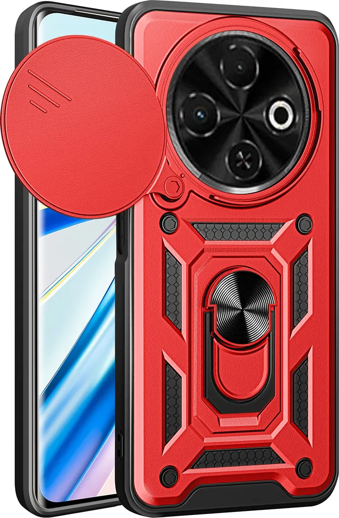 Cover Tecno Spark 30C 4G Anti-urto: Ring Holder e TPU Rosso