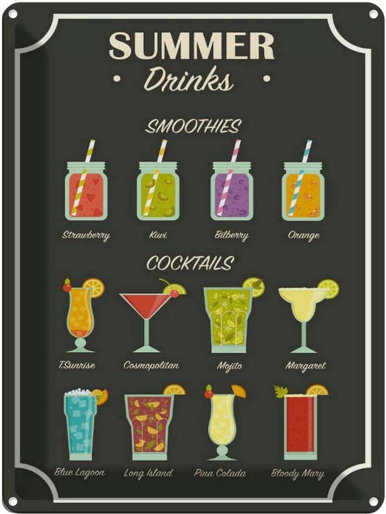 vianmo Blechschild 40x30 cm Drinks Summer Smoothies Cocktails