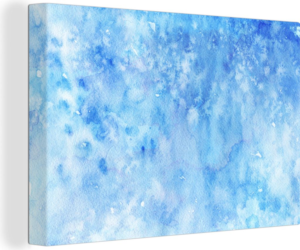 MuchoWow - Leinwandbilder - Aquarell - Weiß - Blau - Farbton, Wandbild, Wanddeko Bilder Wohnzimmer, 90x60 cm