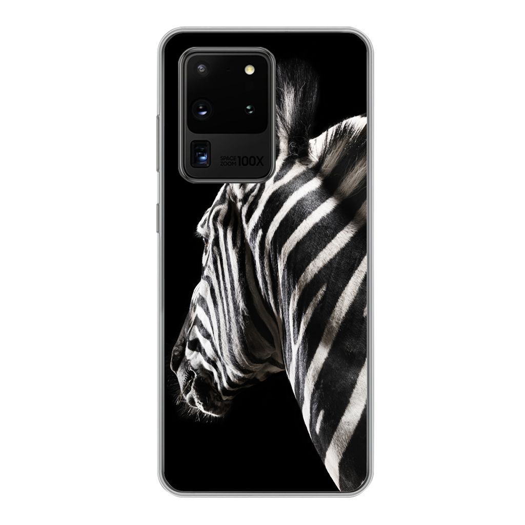 MuchoWow Handyhülle Schutzhülle Hülle für Samsung Galaxy S20 Ultra Zebra - Tier - Schwarz - Porträt Silikon Softcase Handy Hülle - Kartenin...