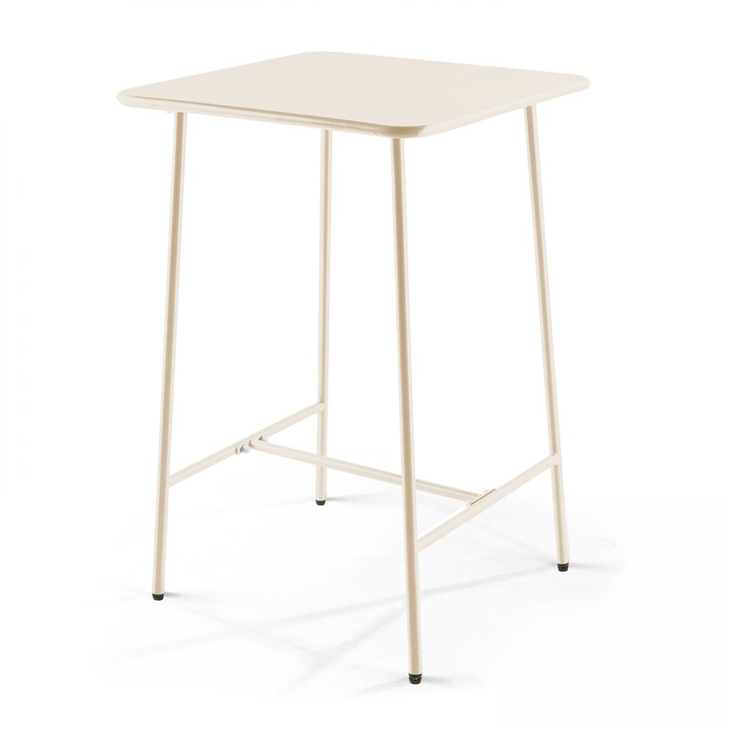 Bartisch in 70 x 70 x 105 cm und 2 Hochstühle aus Stahl Elfenbein - Oviala Palavas