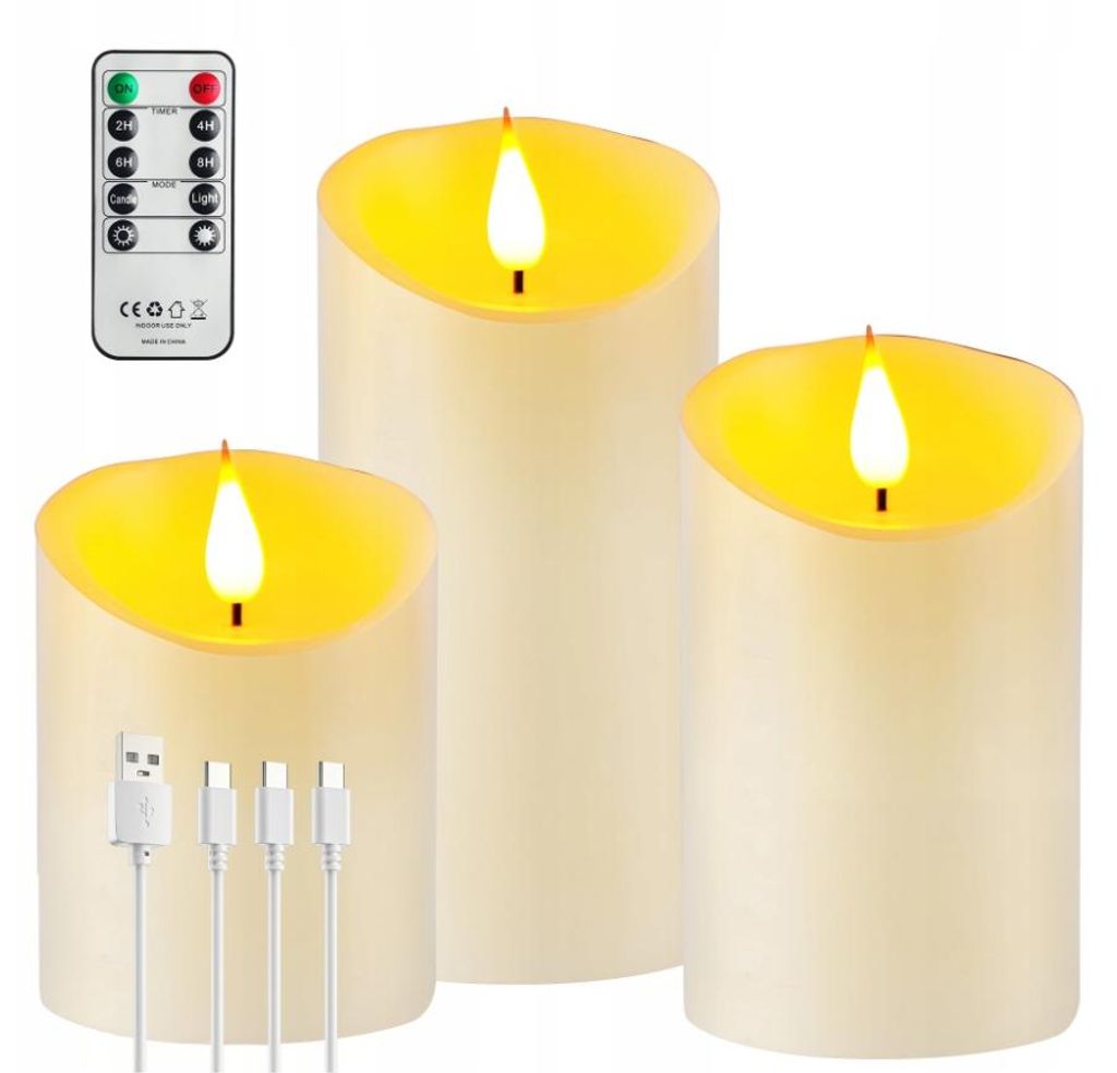 Świece Led Ładowane Usb Z Pilotem I Timerem 3 Szt Zdjęcie produktu 