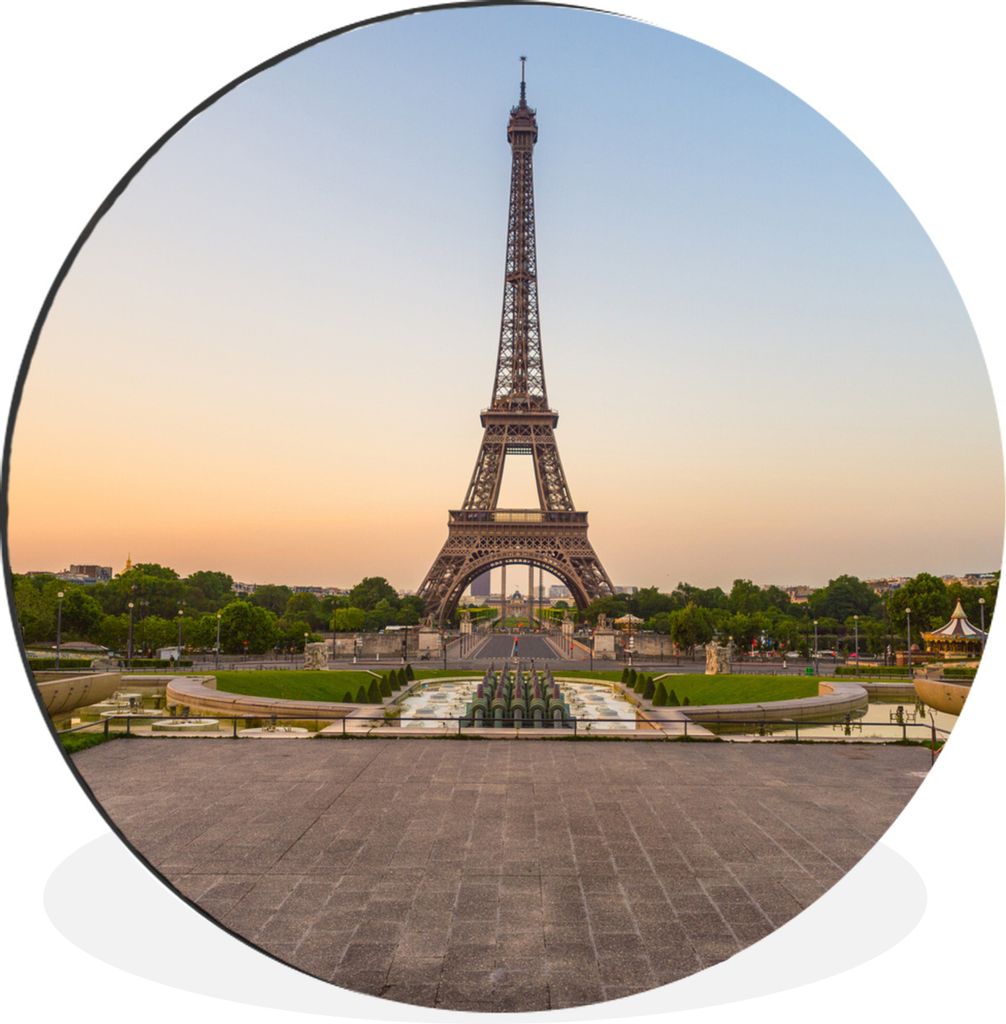 MuchoWow Aluminium Wandkreis Eiffelturm bei Sonnenuntergang Ø 90 cm Wanddeko Modern Wohnzimmer - Mauerkreis - Wandbilder - Runde Bild - Bild aus...