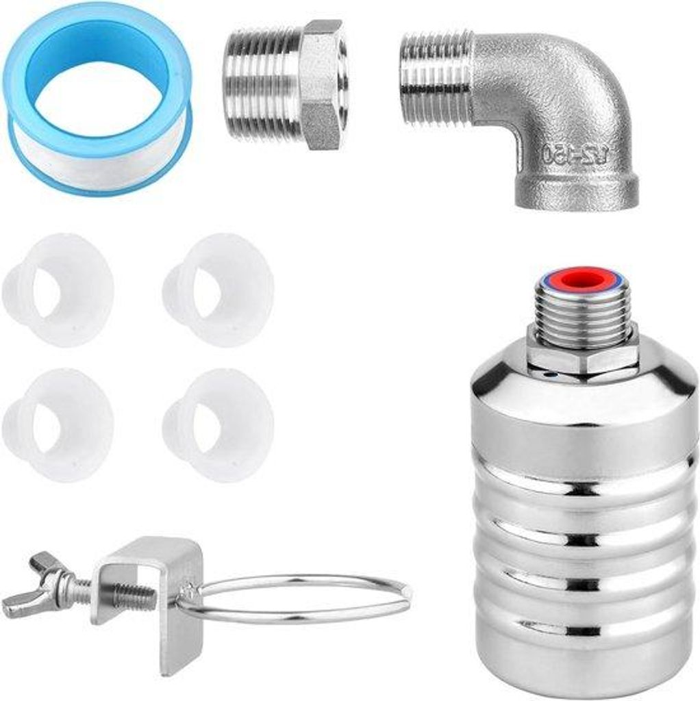 Automatische Watervlotterklep aus Edelstahl für Schwimmbad mit NPT-Draad, Lekvrij, inklusive 1/2" zu 3/4" Adapter und 1/2" Elleboog - Ideal für W...