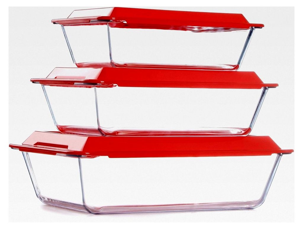 3-teiliges Set tiefe Glasauflaufformen mit Deckel, rechteckige Lasagneformen für den Ofen (2,3+3,5+5,4L)