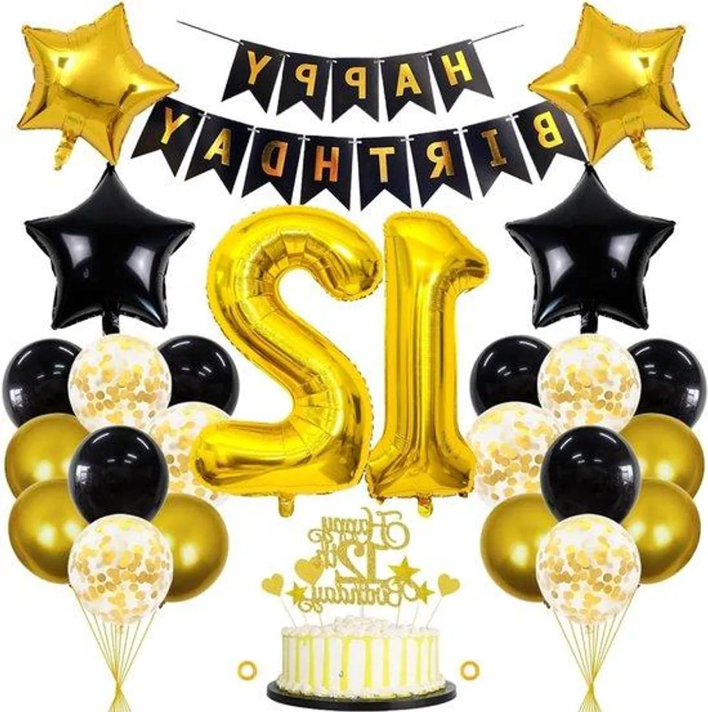 Ballons noir et or 12 ans : déco d'anniversaire chic et facile - lot 12