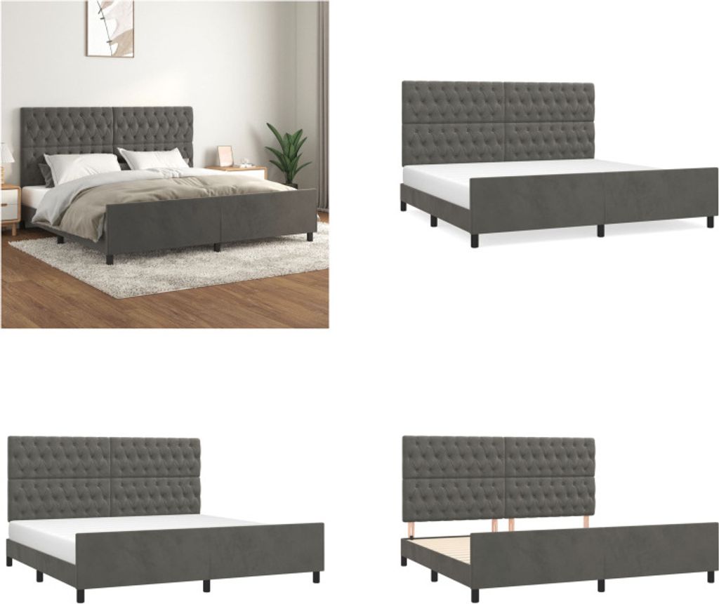 vidaXL Bettgestell mit Kopfteil Dunkelgrau 200x200 cm Samt - Bettgestell Mit Kopfteil - Bettgestelle Mit Kopfteile - Bettgestell - Bett Mit Kopfteil