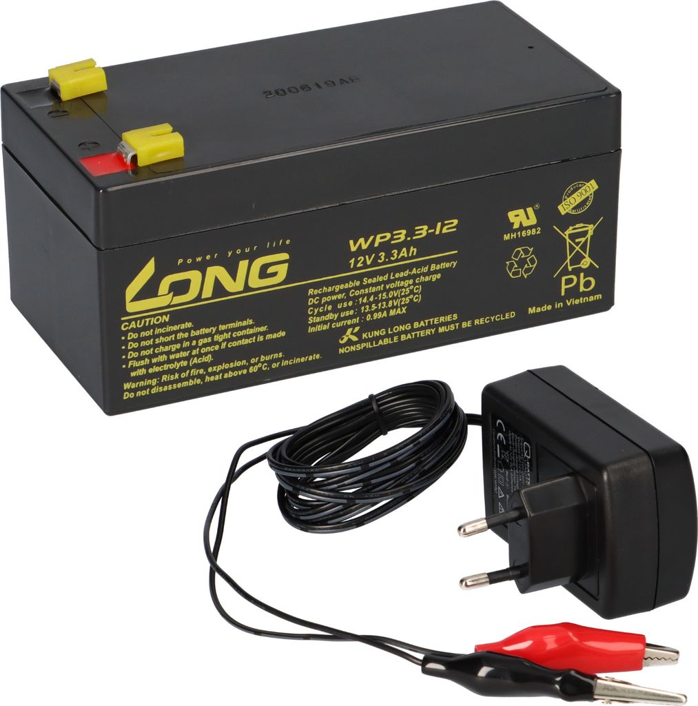 Agm Blei Akku Batterie 12V 3,3Ah + Ladegerät