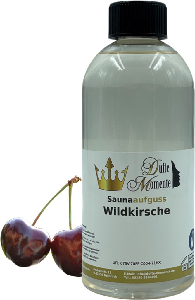 Dufte Momente | Saunaduft Konzentrat Wild Kirsche 500ml | naturreine und natürliche ätherische Öle | vegan und ohne Tierversuche