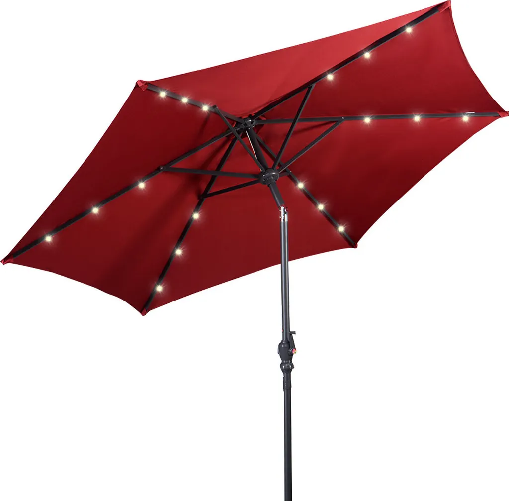 COSTWAY Ombrellone 270 cm con illuminazione solare a LED e manovella Ombrellone a semaforo Ombrellone da giardino Ombrellone da mercato Ombrellone da spiaggia Ombrellone a manovella Ombrellone rosso vino - 2