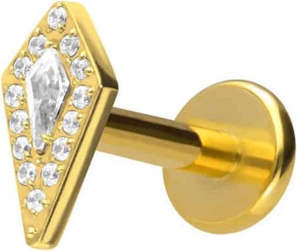 Ohrpiercing, Nasenpiercing Titan Labret mit Push Fit KRISTALLSCHILD Gold Stablänge: 5mm | Stabstärke: 1,2mm