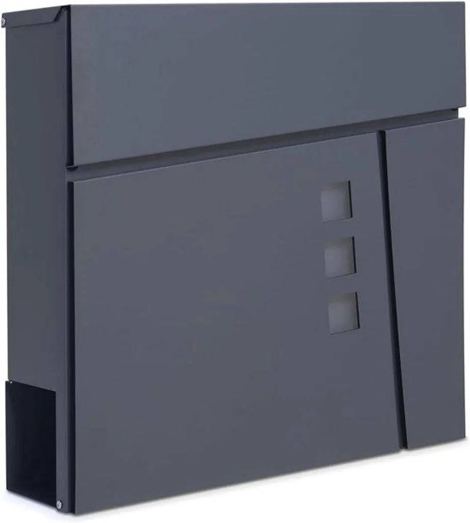 Boîte aux lettres moderne noire avec porte-revue et hublots design