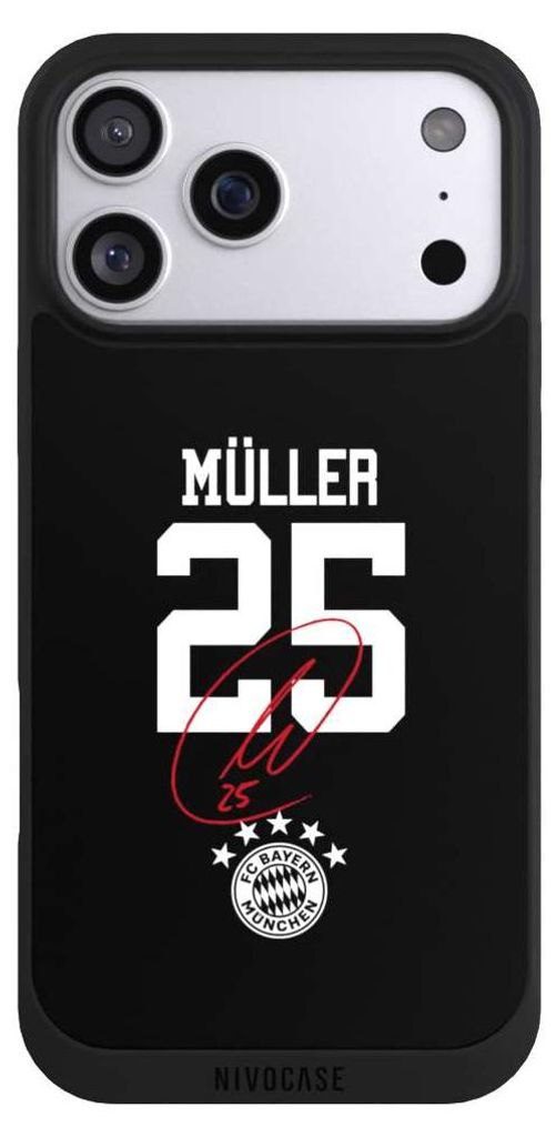 NIVOCASE Handyhülle für Apple iPhone 17 Pro Max Hülle NIVOpure Case Schwarz FC Bayern München FCB Thomas Müller