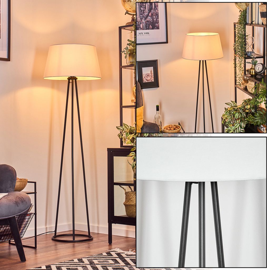 Schiavonea Stehlampe aus Metall/Wiener Geflecht/Stoff in Schwarz/Weiß