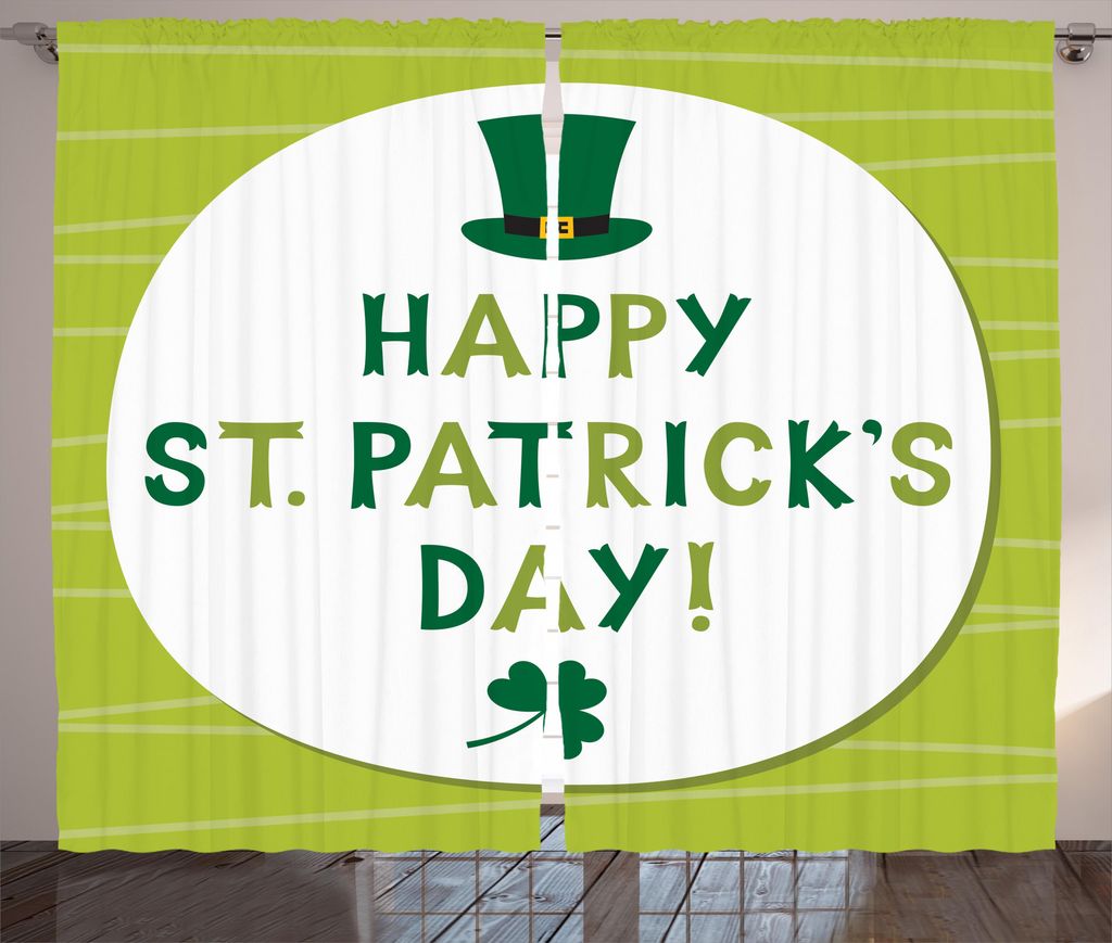 ABAKUHAUS St. Patrick Tag Rustikaler Vorhang, Retro, Wohnzimmer Universalband Gardinen mit Schlaufen und Haken, 280 x 175 cm, Hellgrün Weiß