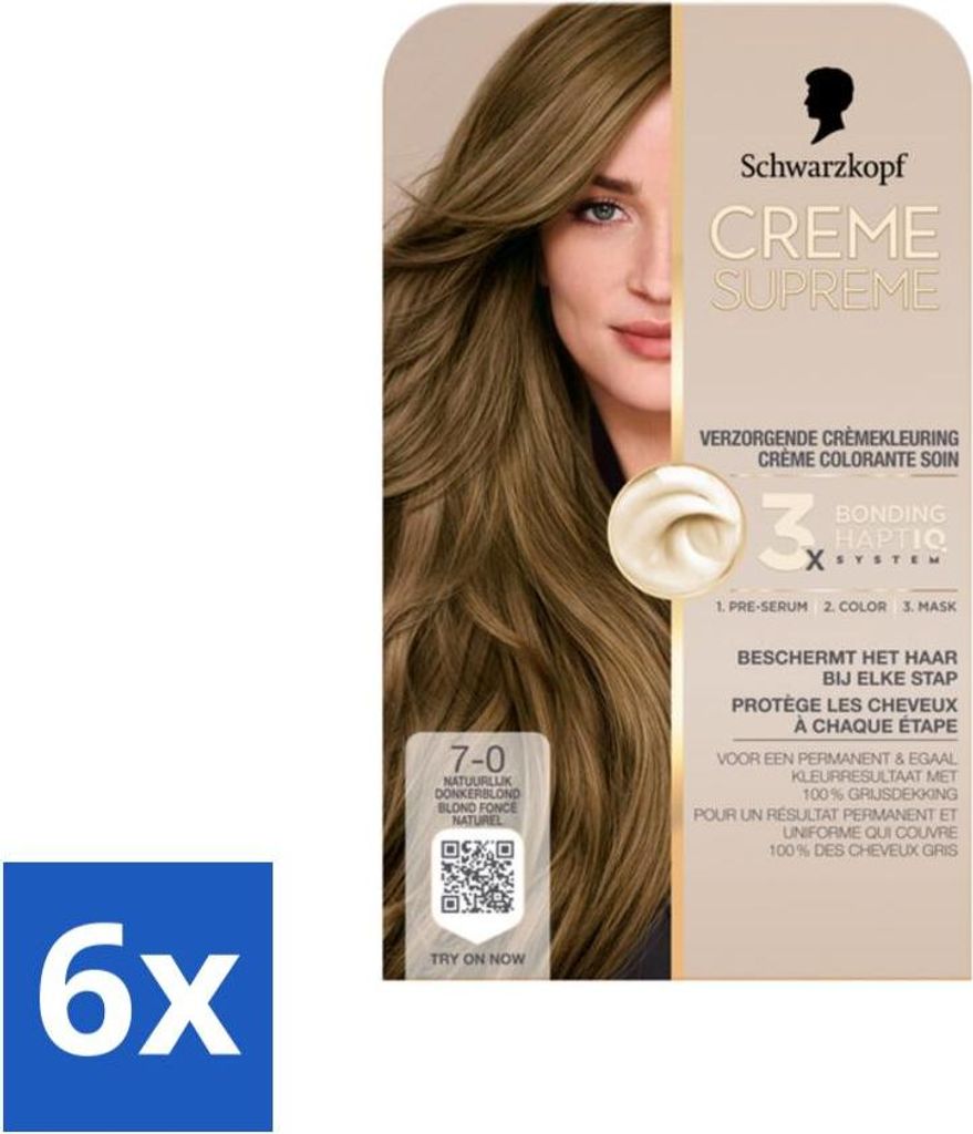 Schwarzkopf - Haarfarbe - Creme Supreme 7-0 - Natur Dunkelblond - 245g - Vorteilspack - 6 Stücke