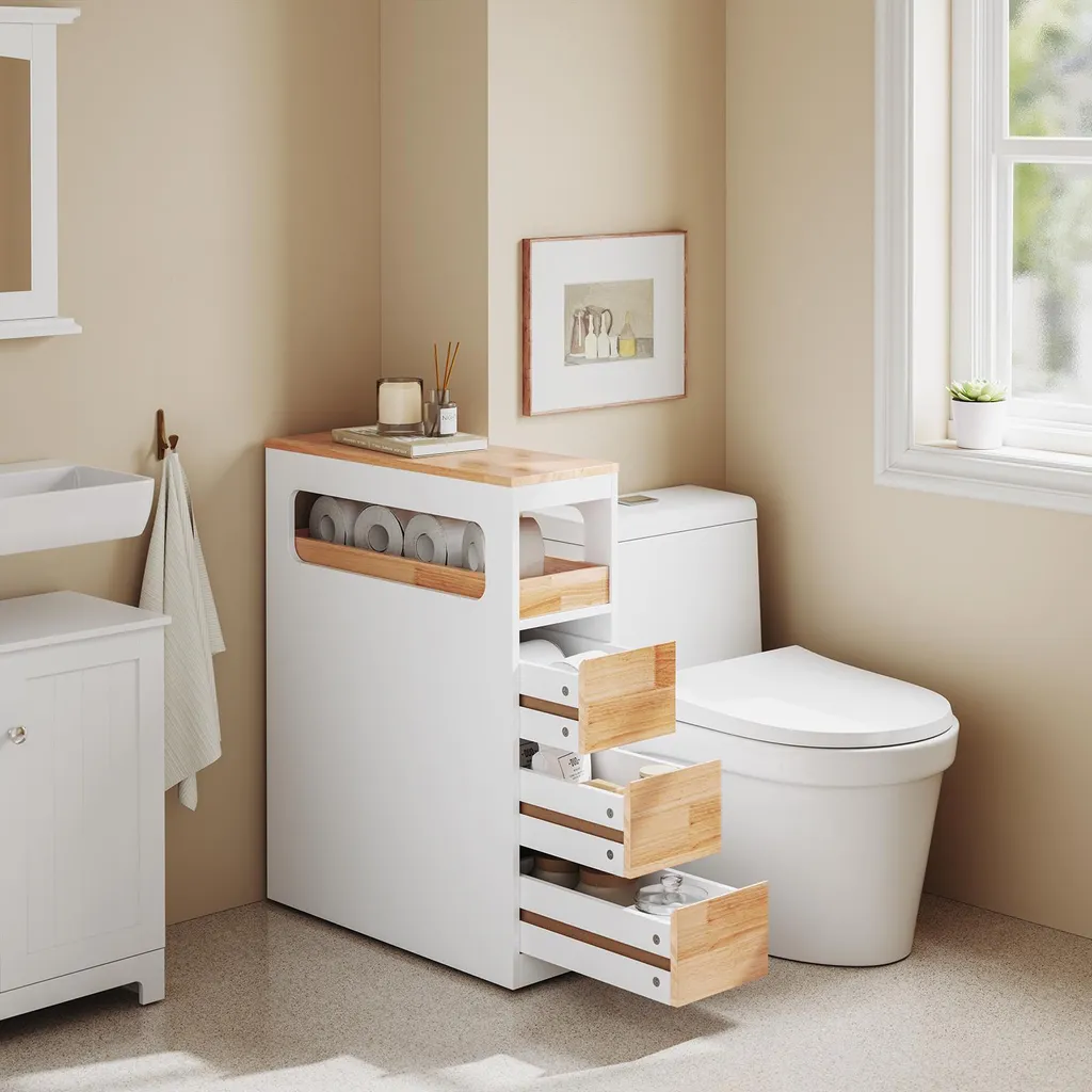 SoBuy BZR54-IV-WN Mobiletto Bagno Basso con Ruote in MDF e Legno