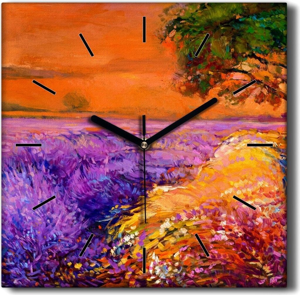Coloray Hodiny Unikátní 30x30 cm Tiché hodiny Pro obývací pokoj a kuchyň Nástěnné hodiny Plátno Černé ručičky hodin - Květiny strom...