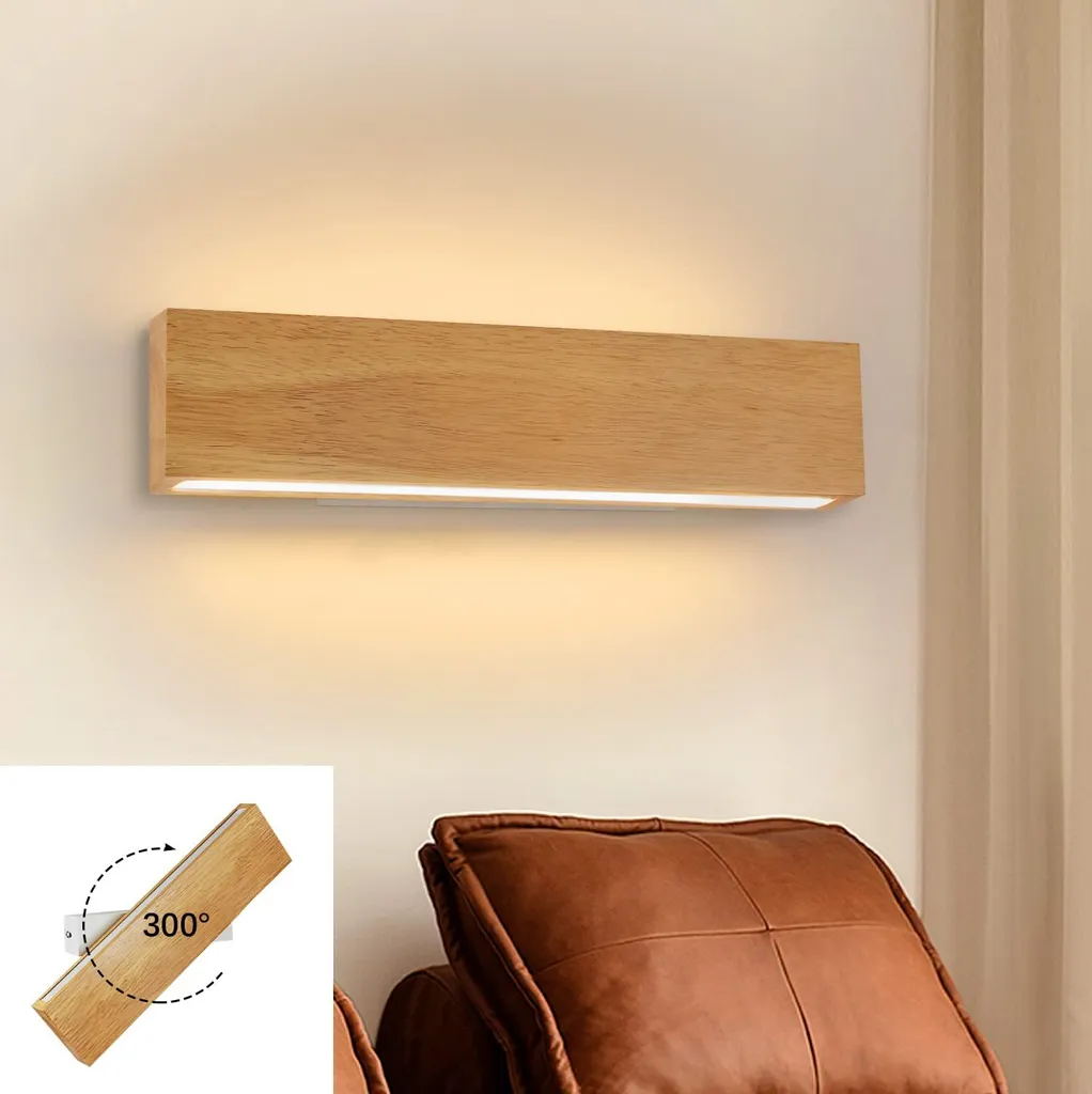 ZMH Applique Murale LED 10W 32cm en Bois Pivotante Éclairage 3000K