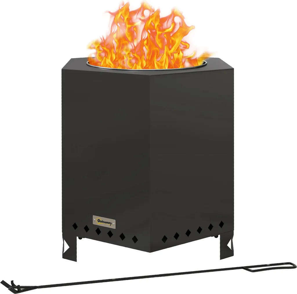 Feu de Table sans Fumée Outsunny en Métal Noir pour Soirées Terrasse